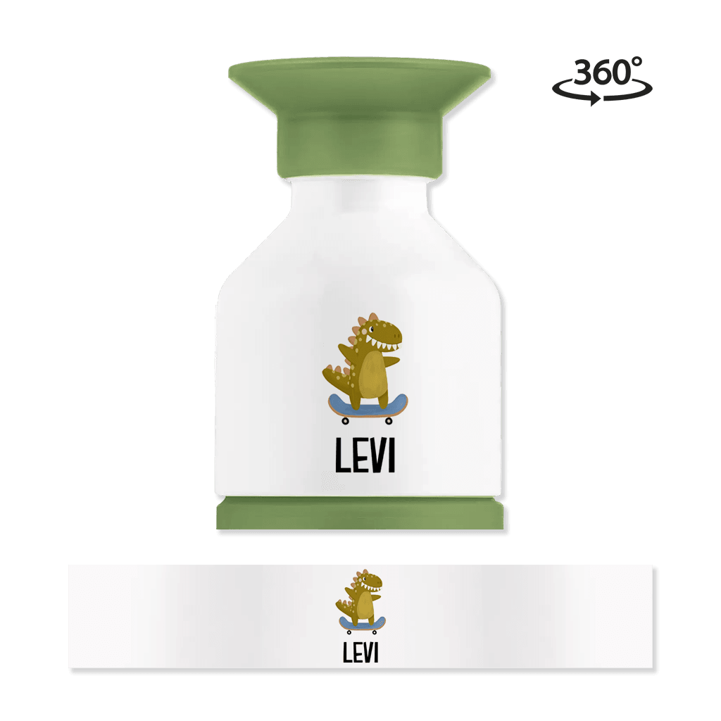 Dopper steel MINI met naam en dino op skateboard