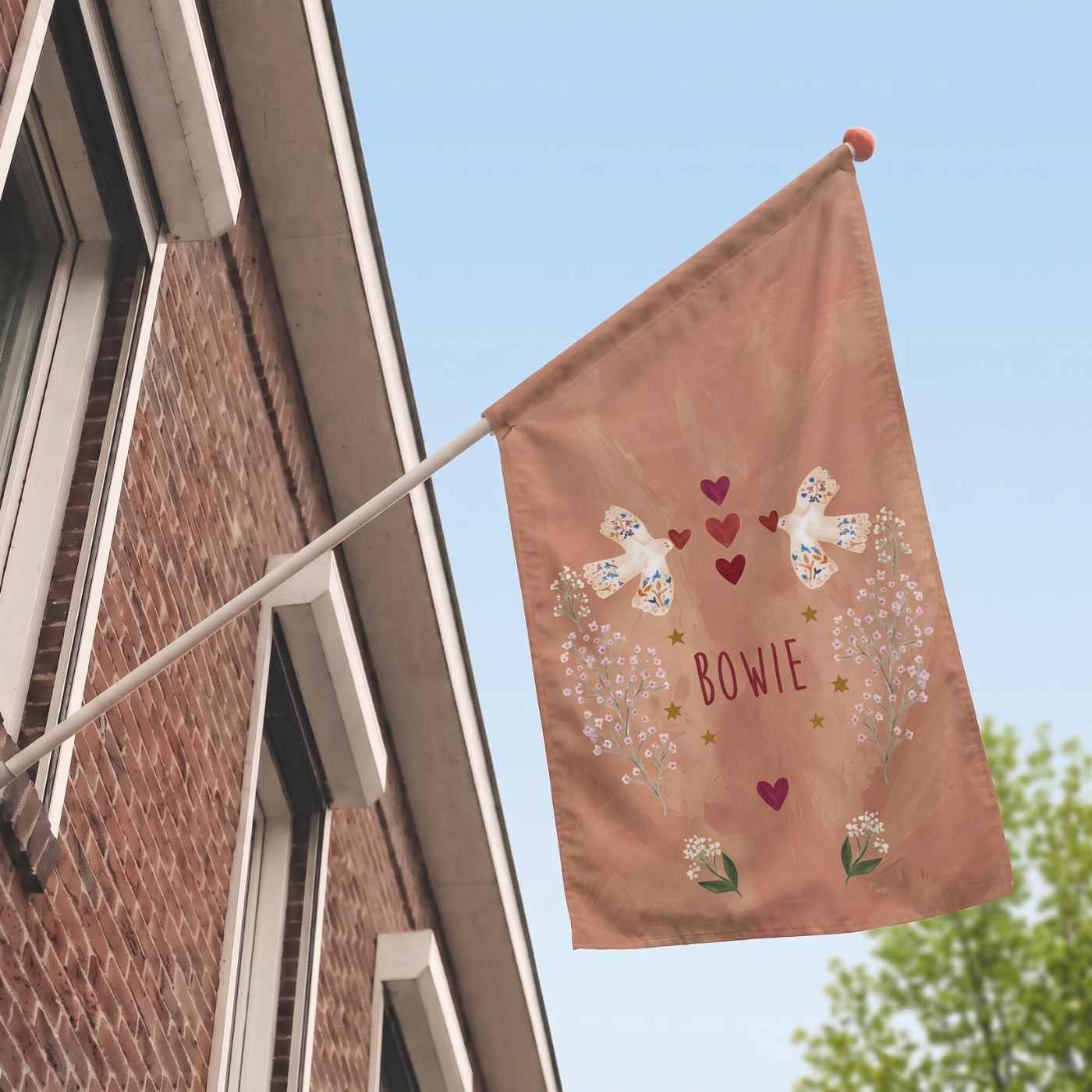 Geboortevlag boho vogeltjes bloemen hartjes