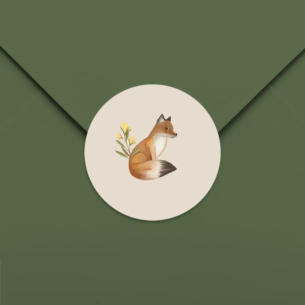 Sluitsticker met getekende vos en bloem - per 25 stuks