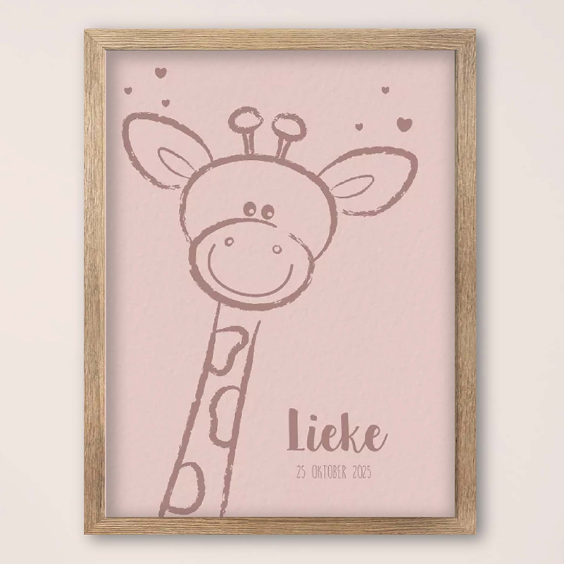 Babykamer poster meisje met lief girafje en babynaam