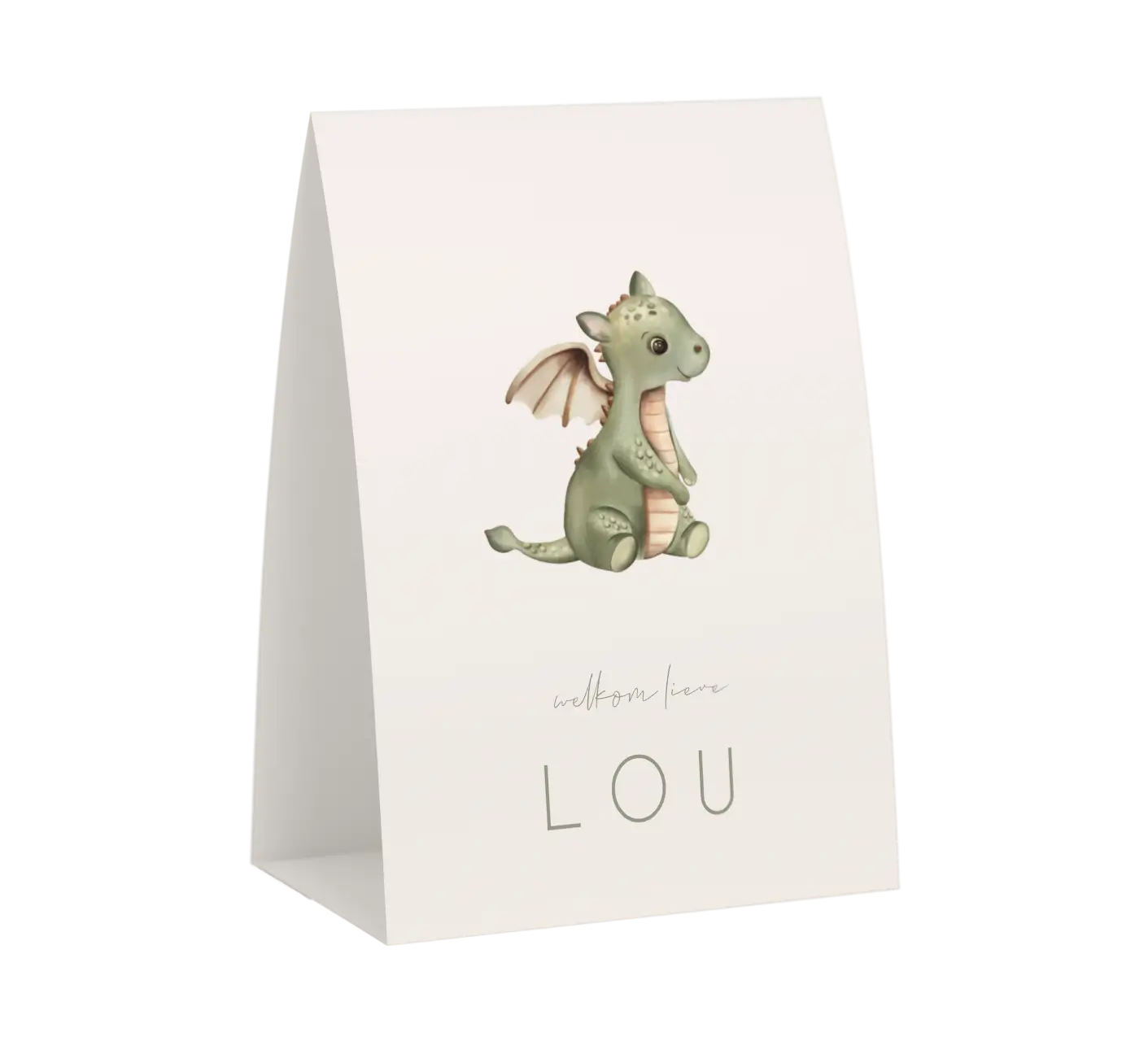 Tentvorm geboortekaartje met illustratie draakje