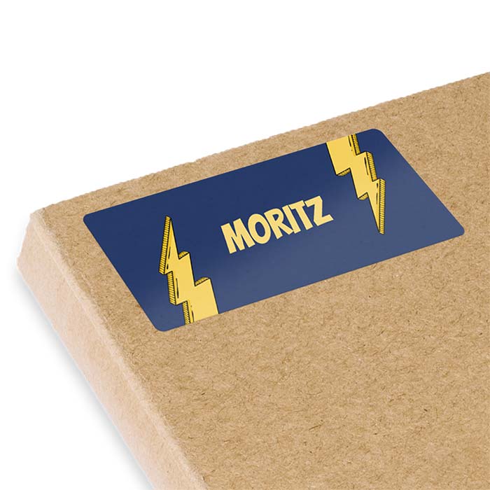 Namensaufkleber mit Blitz 70x30 mm