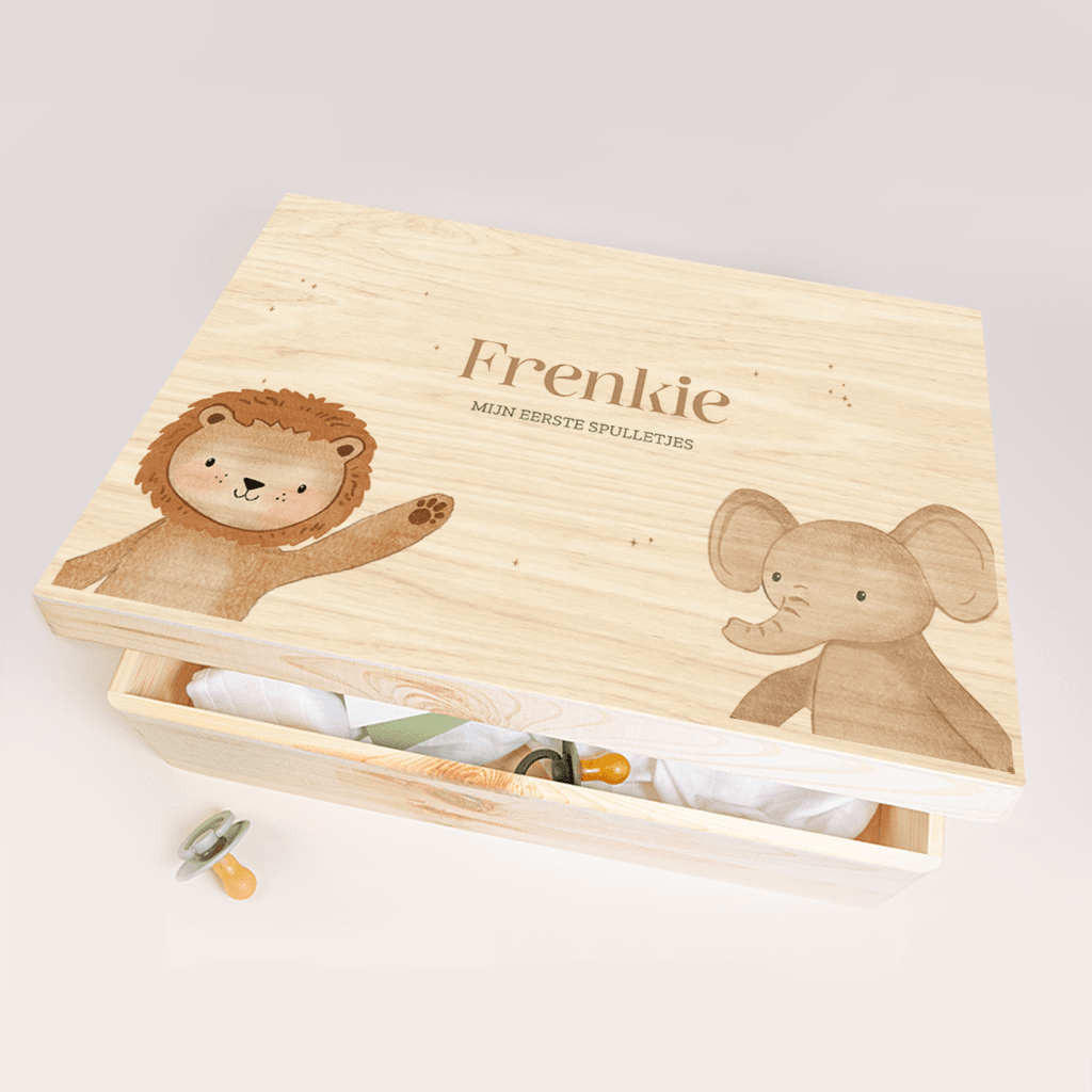 Memorybox met leeuwtje en olifantje