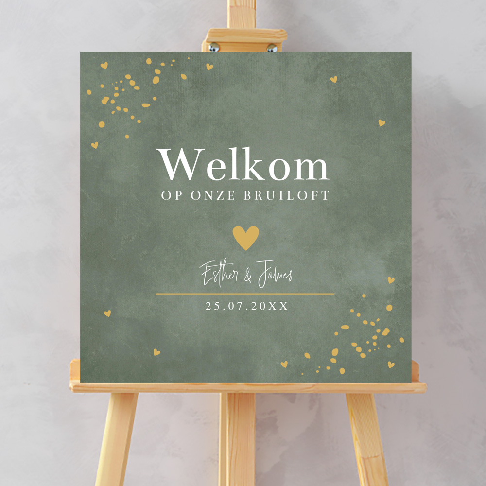 Bruiloftsbord stijlvol groen hartjes 70x70 cm