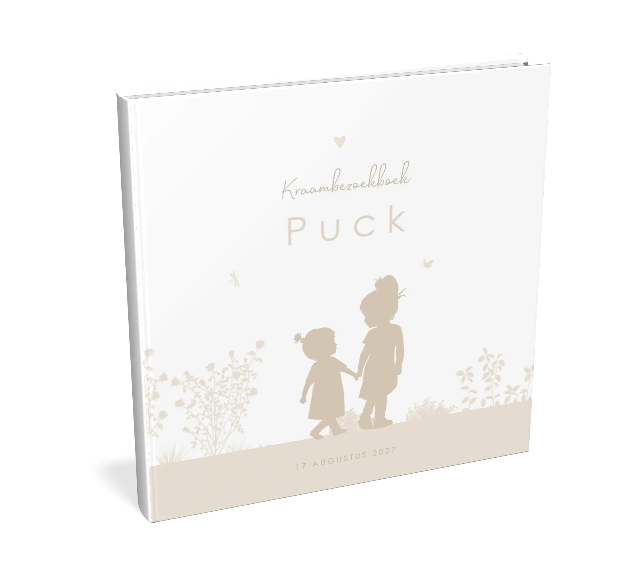 Kraambezoekboek beige met silhouetjes grote zus - met invulpagina's