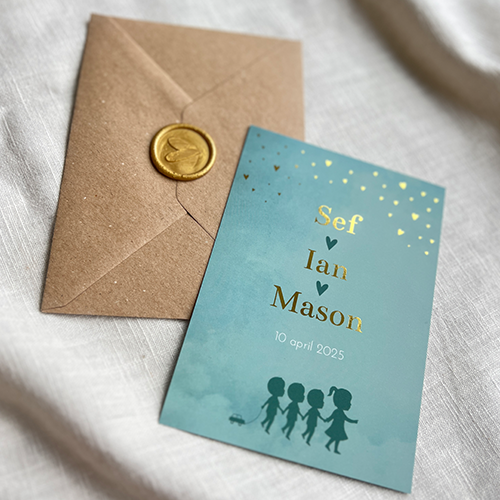 Geboortekaartje Drieling Illustratie Kindjes Hartjes