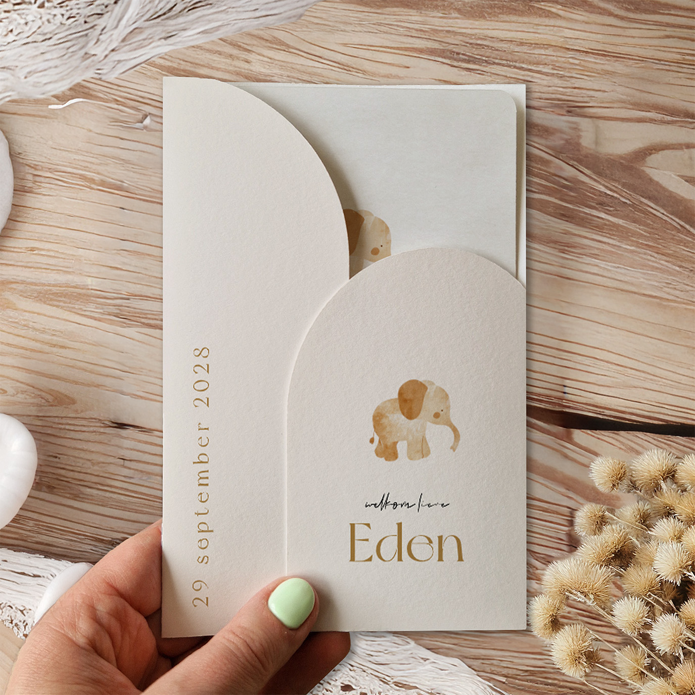 Insteekmapje geboortekaartje met lief olifantje