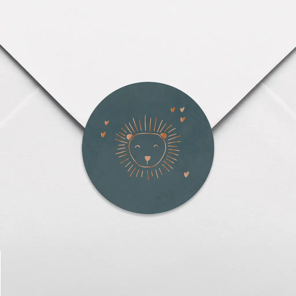 Blauwe sluitsticker met leeuwenkop en hartjes in hoogglans - per vel