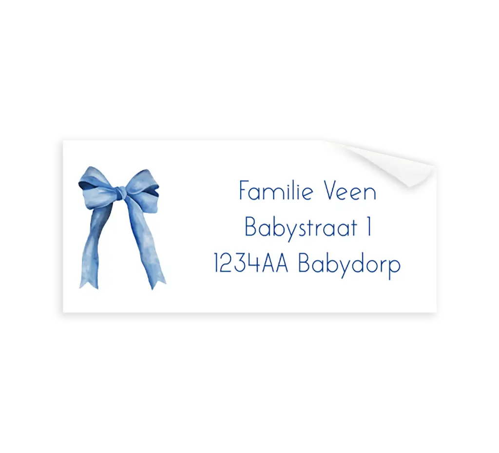 Adressticker met watercolour blauwe strik