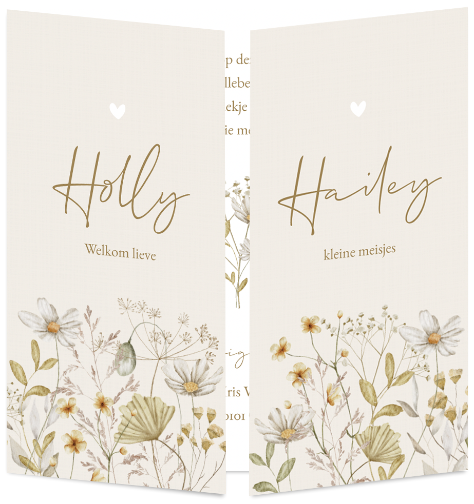 Geboortekaartje Tweeling Bloemen