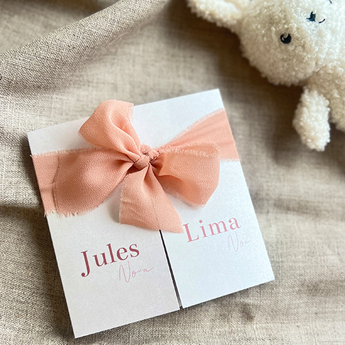 Geboortekaartje Tweeling Lint Strik Luikkaartje Velvet