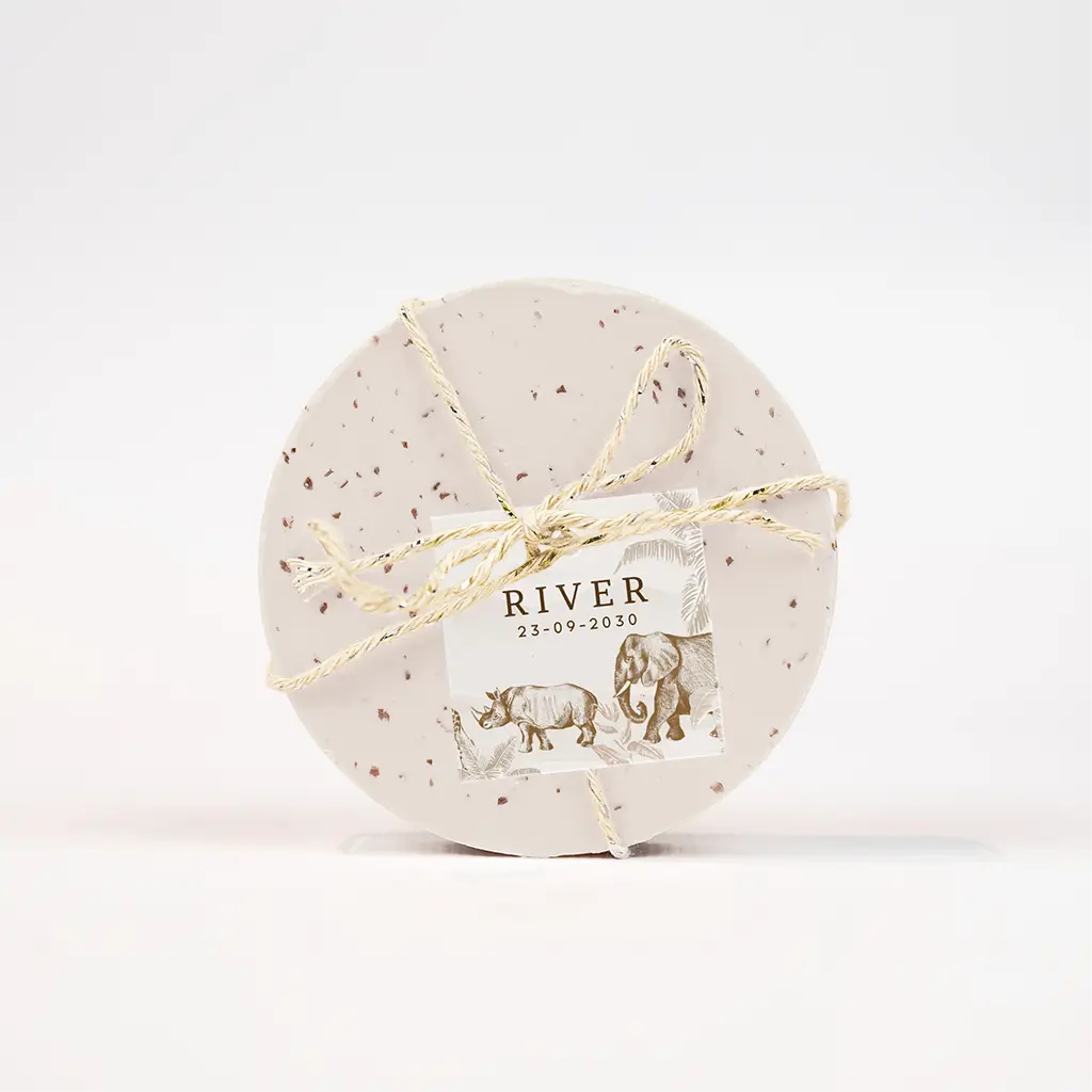 Doopsuiker labeltje beige met getekende jungledieren - per 16 stuks