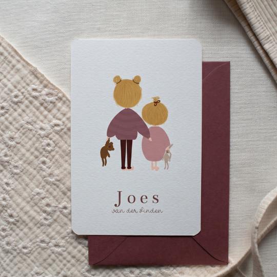 Geboortekaartje meisje zusjes knuffels
