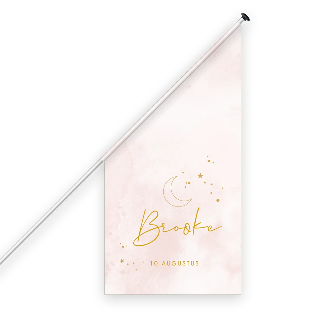 Geboortevlag voor meisje met maan en watercolour