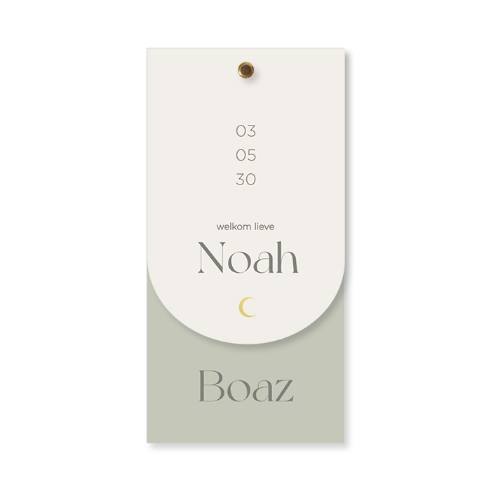 Geboortekaartje tweeling olijfgroen met offwhite booglabel