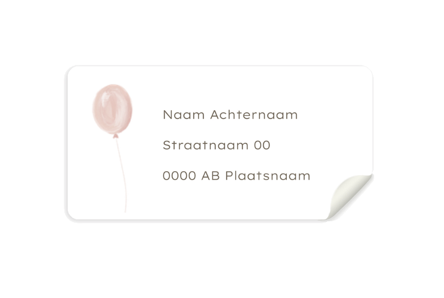 ADRESSTICKERS GEBOORTE BABY ILLUSTRATIE ROZE BALLON