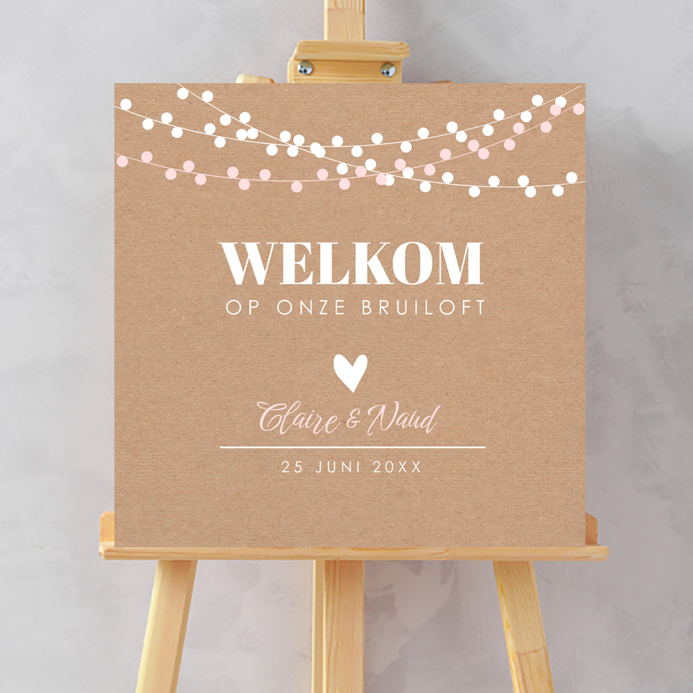 Bruiloftsbord kraftlook slingers roze bruin