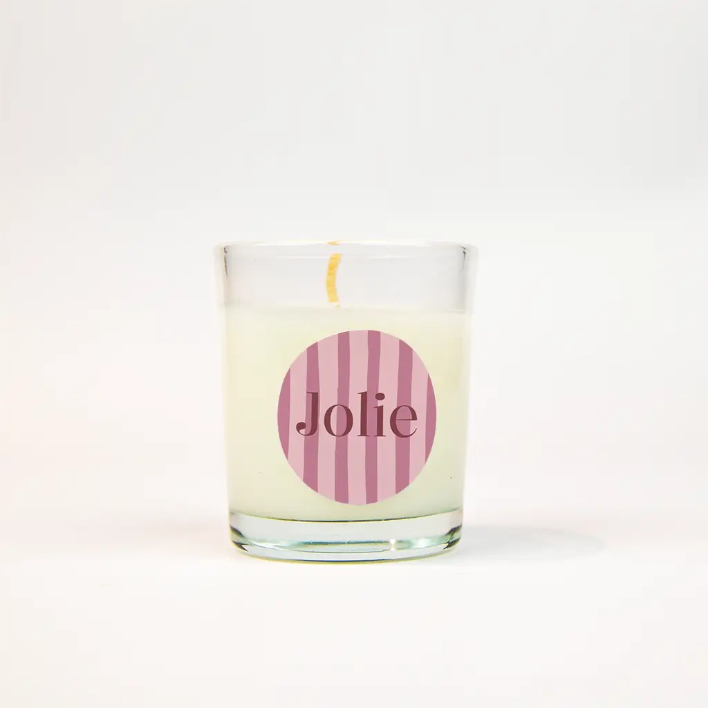 Moderne naamsticker met roze strepen - per 25 stuks