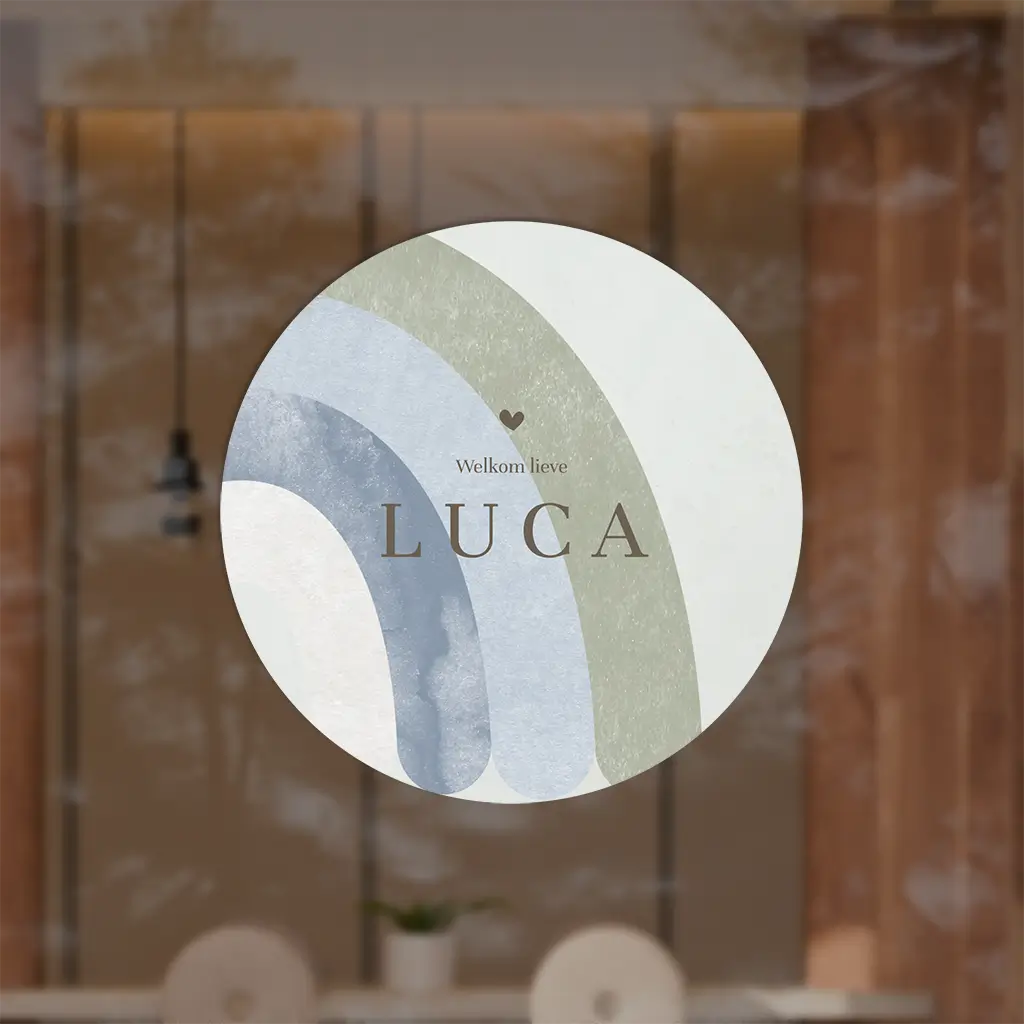 Raamsticker rond groen met watercolour regenboog