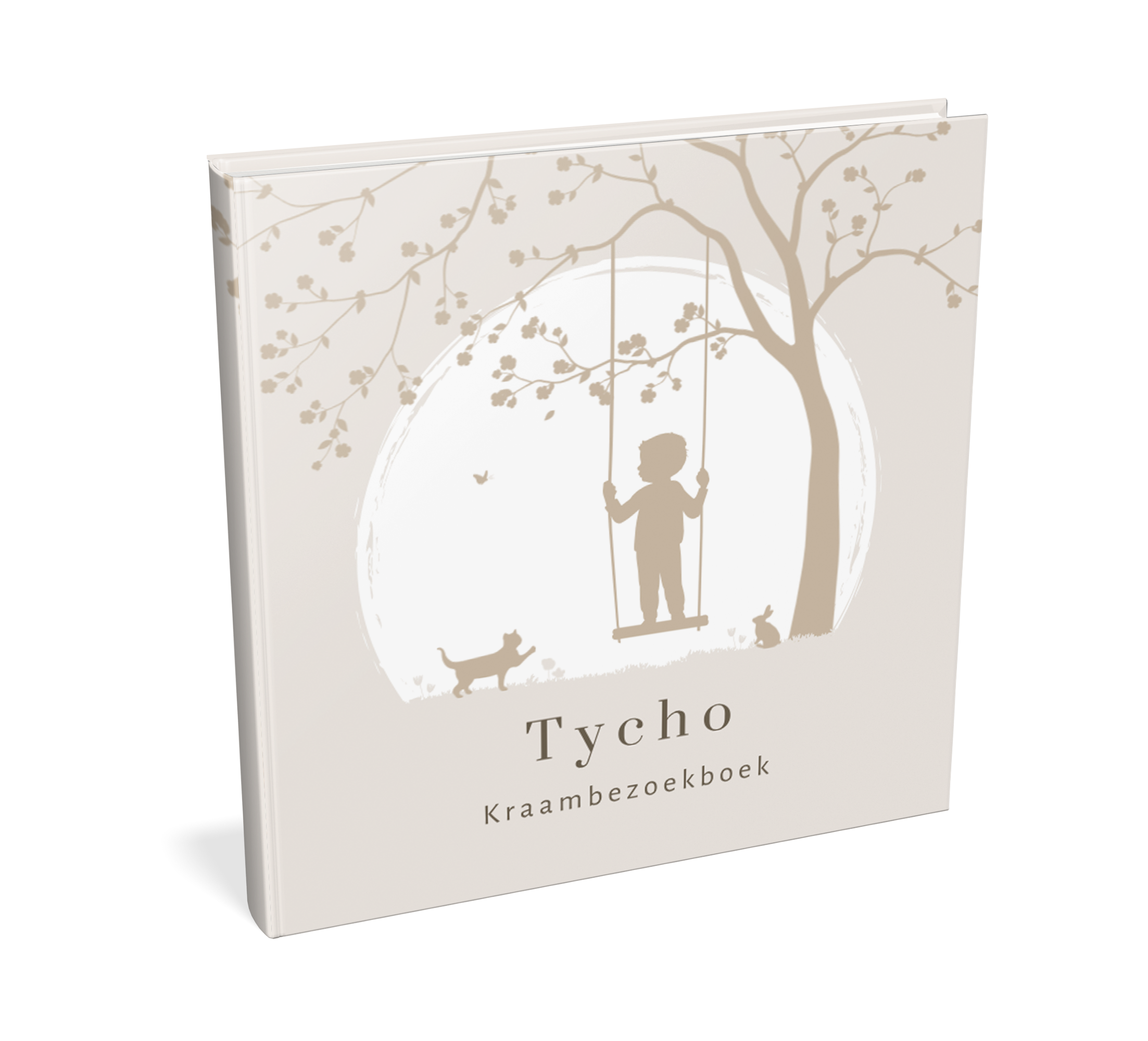 Kraambezoekboek met silhouet van jongen op schommel