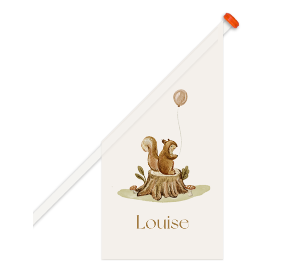 geboortevlag met eekhoorn en roze vlag voor een meisje