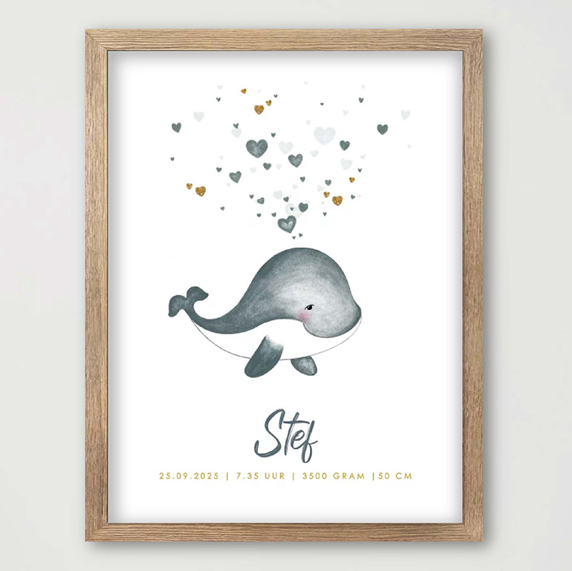 Babykamer poster schattige walvis en hartjes