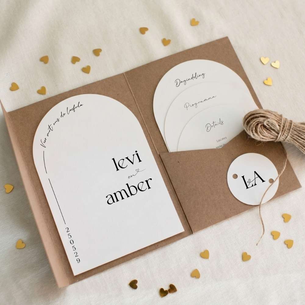 Pocketfold set bruiloft trouwkaarten trouwlogo sierlijk hartje