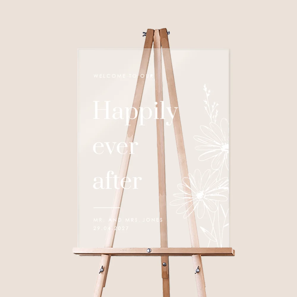 Bruiloftsbord Happily ever after illustratie bloemen
