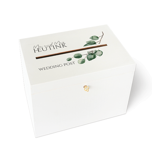 Bruiloft enveloppendoos wit met takje