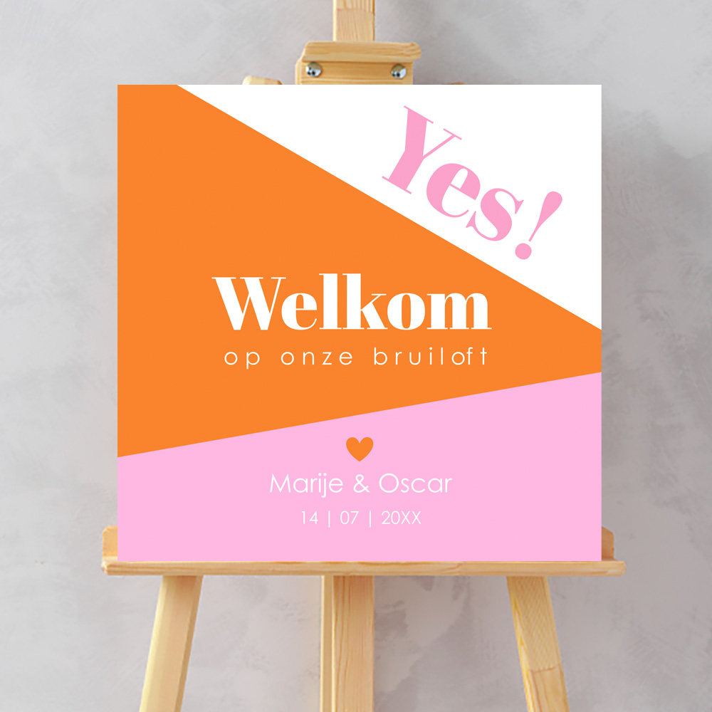 Bruiloftsbord geometrisch oranje roze