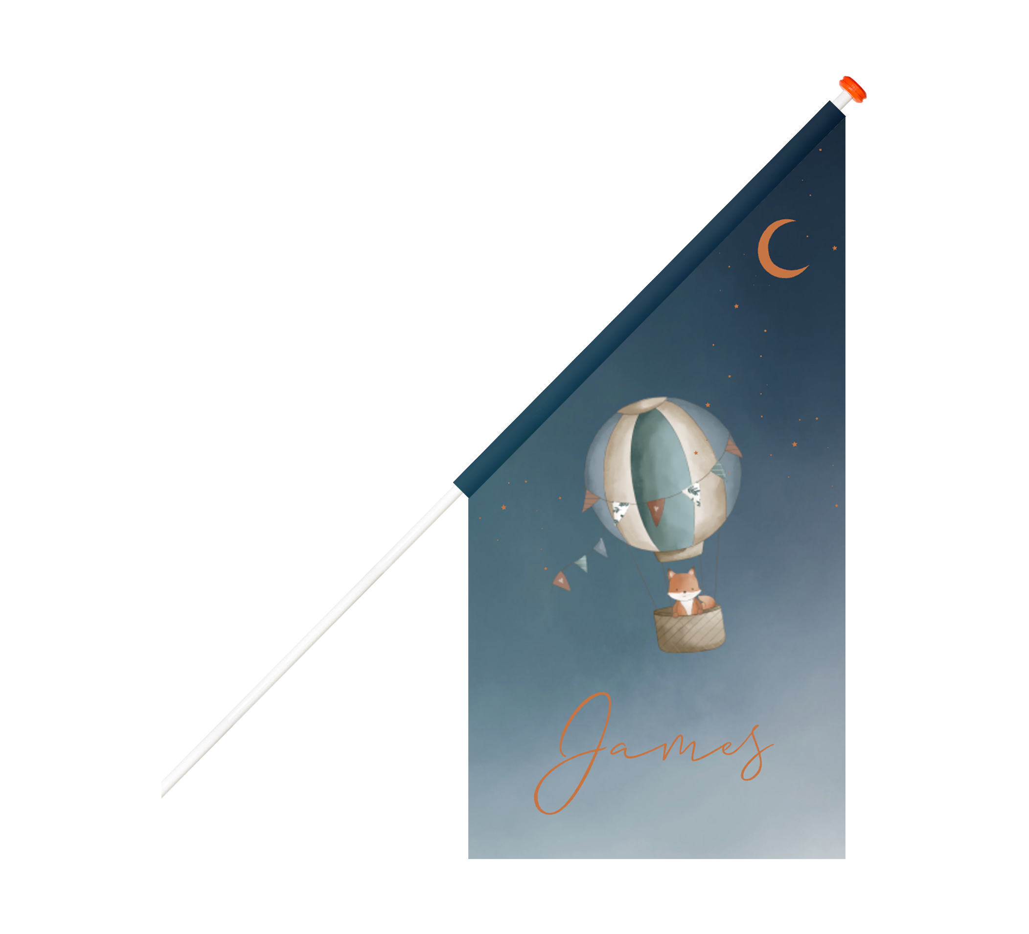 Geboortevlag blauw met vosje en luchtballon