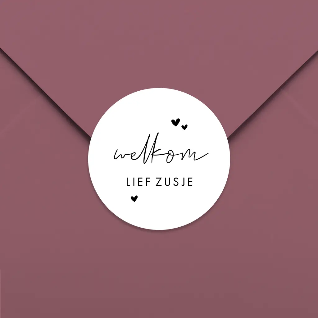 Bewerkbare sluitsticker voor een zusje met hartjes - per 25 stuks