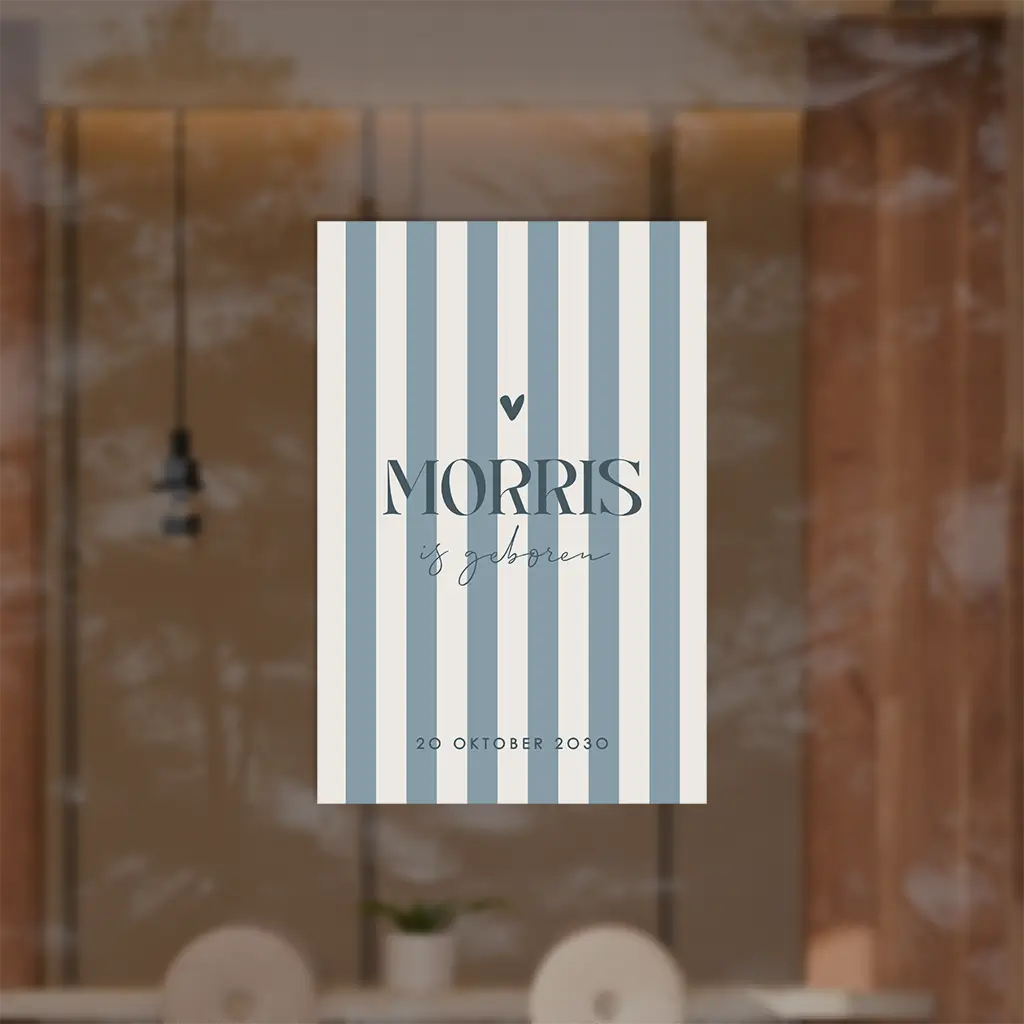 Raamsticker geboorte met blauwe streepjes