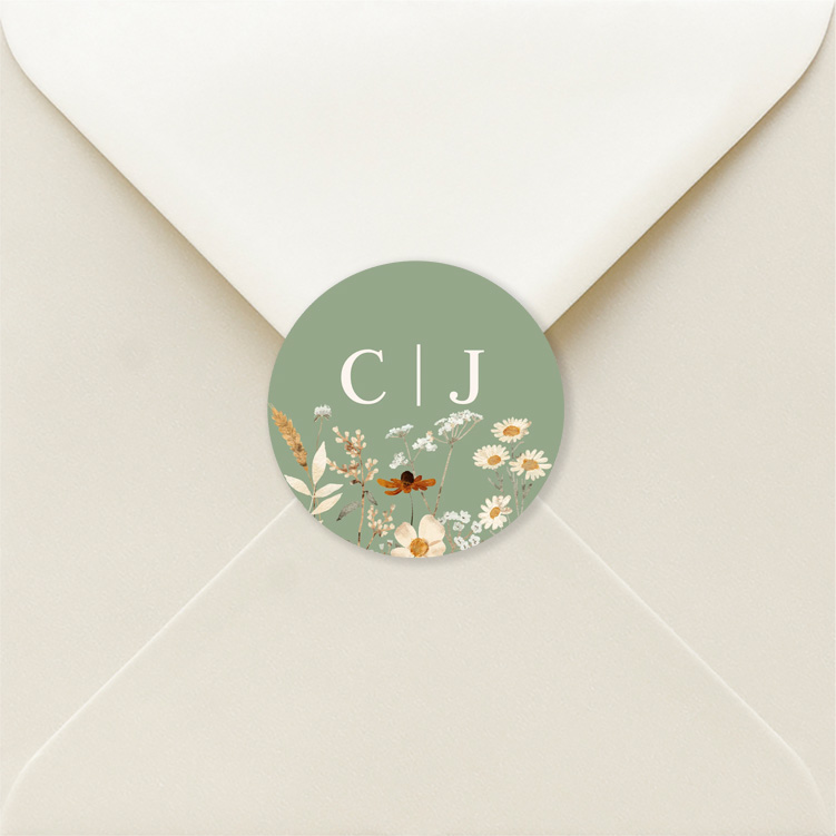 Sluitzegel huwelijk groen beige veldbloemen