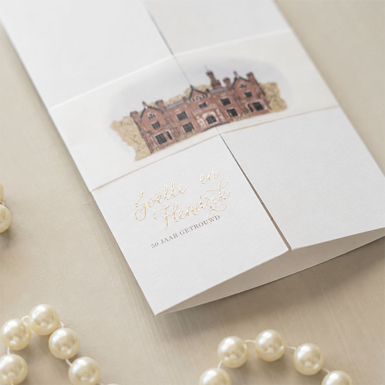 Drieluik jubileumkaart met goudfolie