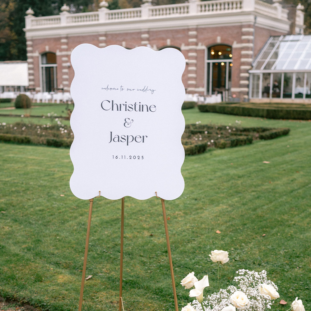 Welkomstbord bruiloft stans golf klassiek wit