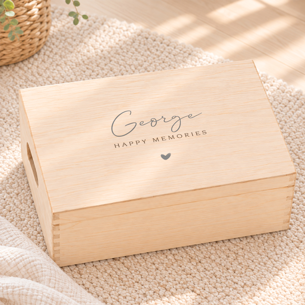 Memorybox geboorte minimalistisch blauw hartje