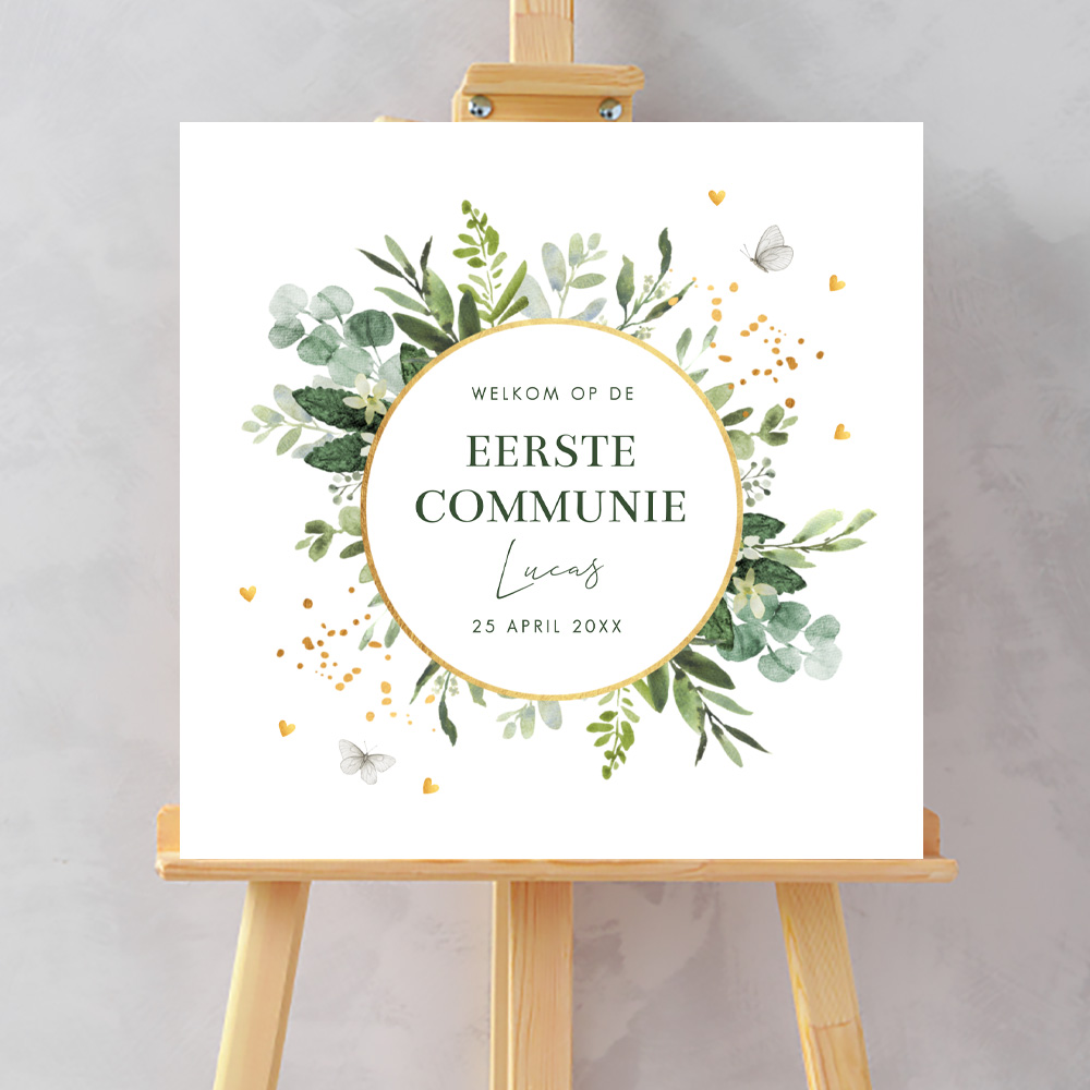 Welkomstbord communie botanisch groen bladeren