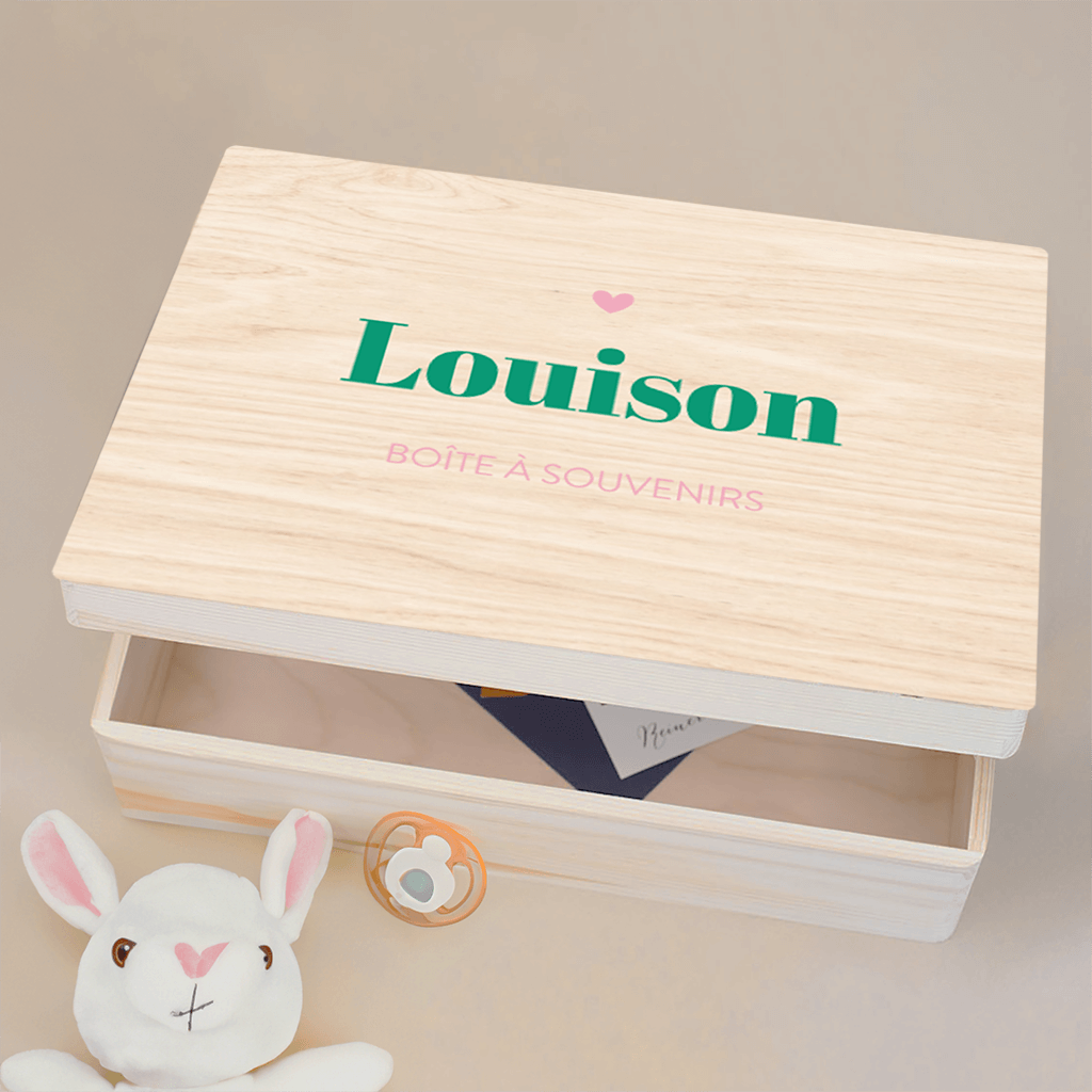 Boîte à souvenirs avec coeur, dans les tons verts et roses