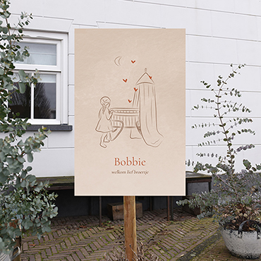 Tuinbord geboorteaankondiging lijntekening neutraal