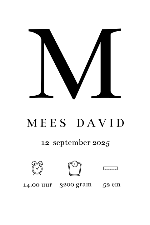 Geboorteposter klassiek typografie babykamer