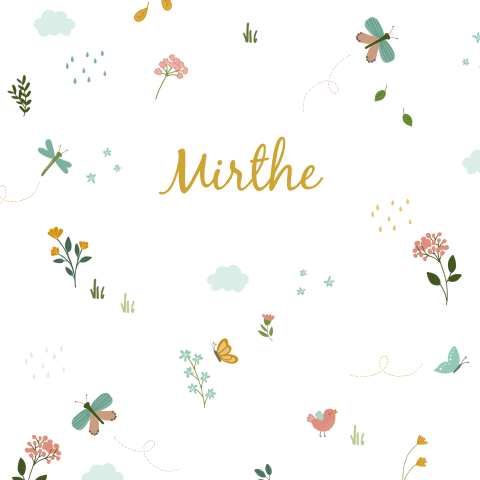 Schattig geboortekaartje voor meisje met bloemen en vlinders