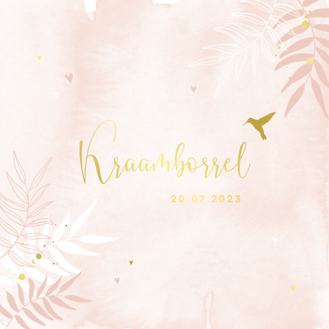Lieve kraamborrel uitnodiging met watercolour en kolibrie