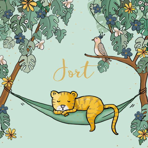 Poster met illustratie van lieve slapende tijger in jungle