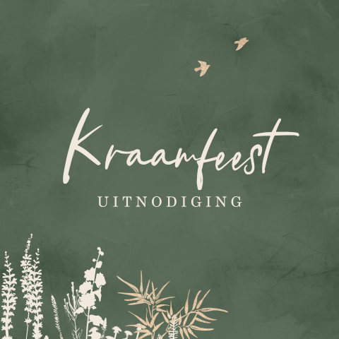 Groene uitnodiging kraamfeest met takken en vogels