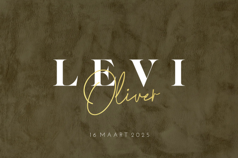 Trendy geboortekaartje met velvet look, typografie en goudfolie