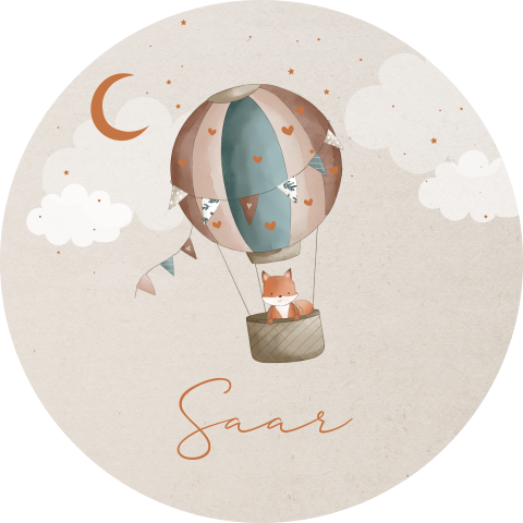 Raamsticker rond beige met luchtballon en vosje