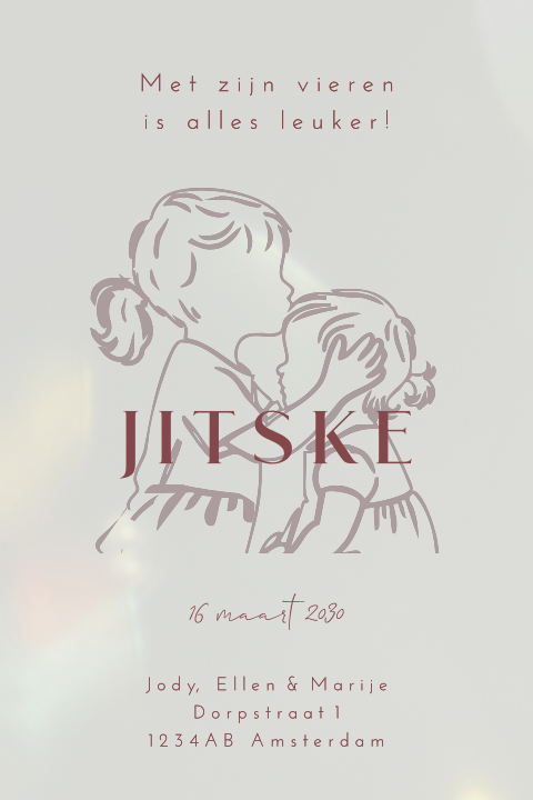 Acryl geboortekaartje meisje met lijntekening zusjes