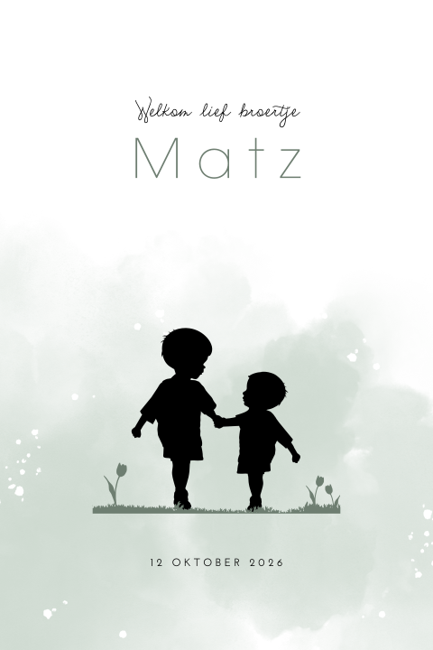 Geboorteposter groene watercolour met silhouetje broertjes