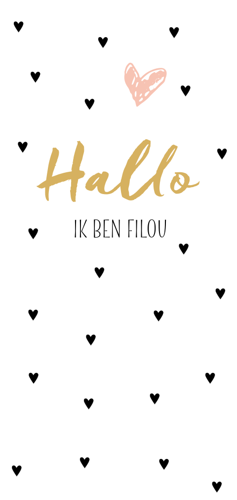 Geboortekaartje met roze hartje en typografie